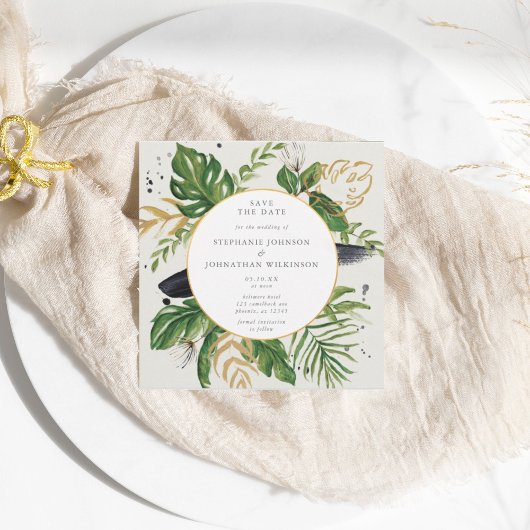 Die tropische Hochzeit von Green & Gold Rette die Save The Date