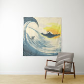 Die tropische Inselwelle und das Surfen bei Sonnen Wandteppich (Beispiel)