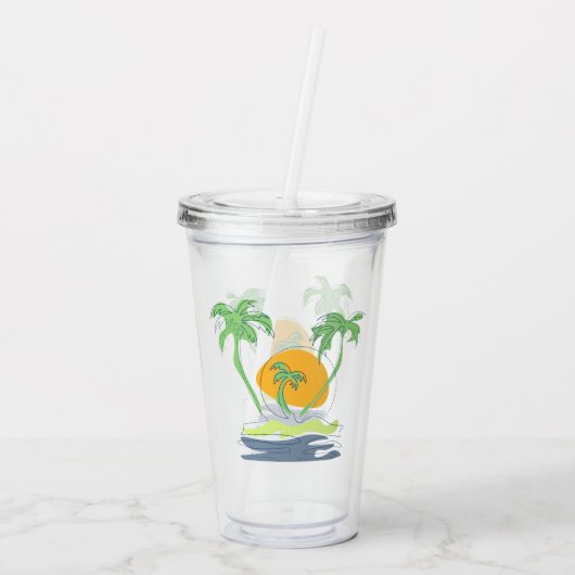 Die tropische Küste der Insel. Kontur Acryltrinkbecher (Rückseite)
