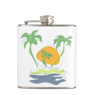 Die tropische Küste der Insel. Kontur Flachmann