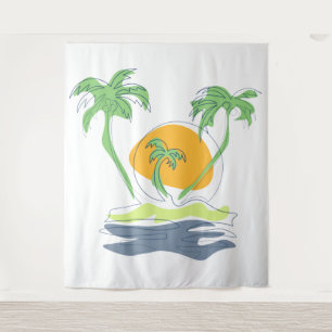 Die tropische Küste der Insel. Kontur Wandteppich