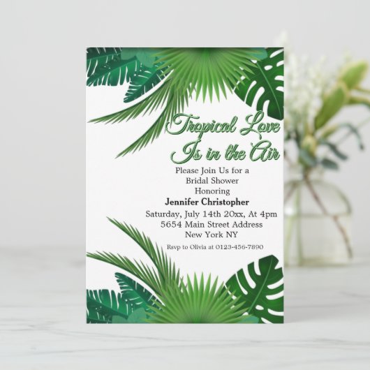Die tropische Liebe liegt im Brautparty "Air Green Einladung (Stehend Vorderseite)