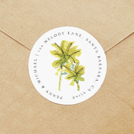 Die tropische Rücksendeadresse von Palmen am Stran Runder Aufkleber