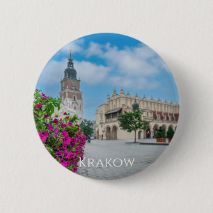 Die Tuchhalle am Hauptplatz von Krakau, Polen Button