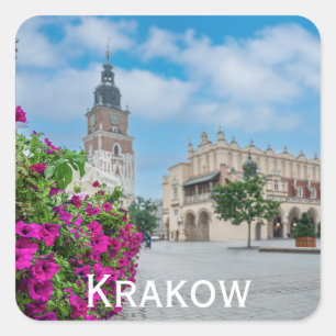 Die Tuchhalle am Hauptplatz von Krakau, Polen Quadratischer Aufkleber