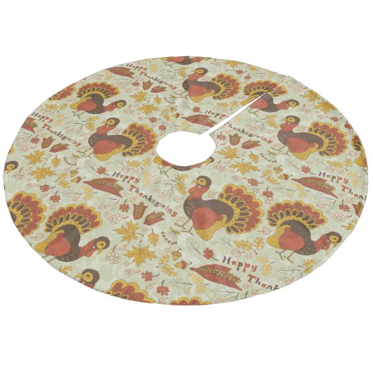Die Türkei-Erntedank-Fall-Herbst-Muster Fleece Weihnachtsbaumdecke (Schrägansicht)