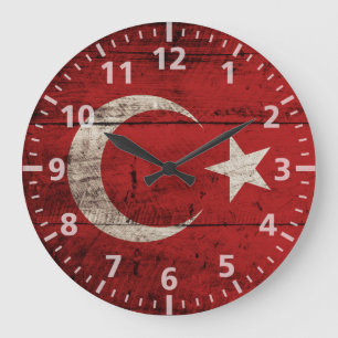 Die Türkei-Flagge auf altem hölzernem Korn Große Wanduhr