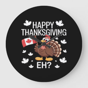 Die Türkei mit Kanada Flag Happy Thanksgiving Day  Große Wanduhr