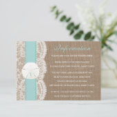 Die türkisfarbene Sand Dollar Beach Hochzeitskolle Begleitkarte (Stehend Vorderseite)