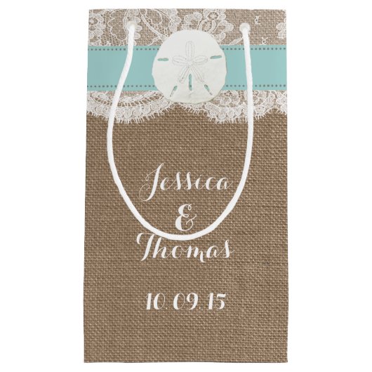 Die türkisfarbene Sand Dollar Beach Hochzeitskolle Kleine Geschenktüte (Vorderseite)