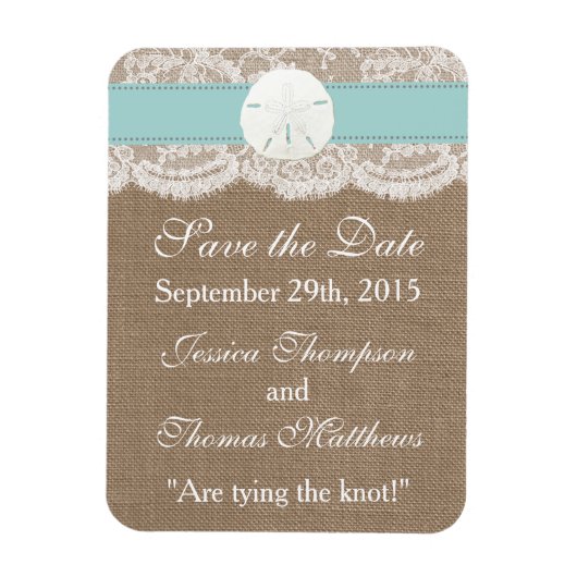 Die türkisfarbene Sand Dollar Beach Hochzeitskolle Magnet (Vertikal)