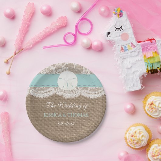 Die türkisfarbene Sand Dollar Beach Hochzeitskolle Pappteller (Party)