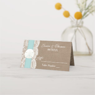 Die türkisfarbene Sand Dollar Beach Hochzeitskolle Platzkarte