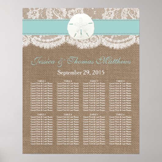 Die türkisfarbene Sand Dollar Beach Hochzeitskolle Poster (Vorne)