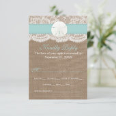 Die türkisfarbene Sand Dollar Beach Hochzeitskolle RSVP Karte (Stehend Vorderseite)