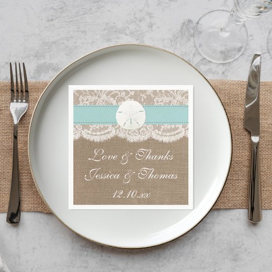 Die türkisfarbene Sand Dollar Beach Hochzeitskolle Serviette