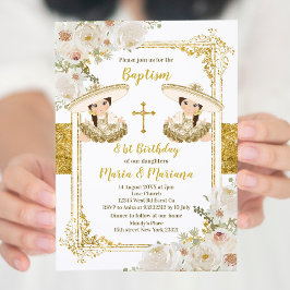 Die Twin Girl-Taufe und die Geburtstagsfeier von W Einladung