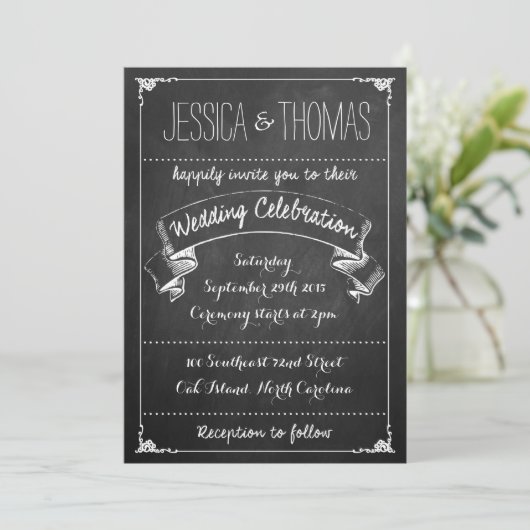 Die Typografy Chalkboard Wedding Collection Einladung (Stehend Vorderseite)