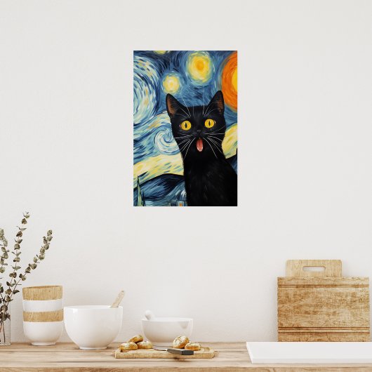 Die überraschende Kunst der Schwarzen Katze Poster (Küche)