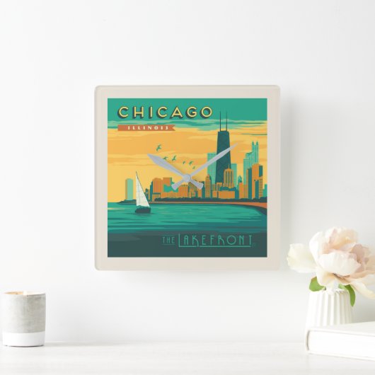 Die Uferpromenade | Chicago, Illinois Quadratische Wanduhr (Zuhause)