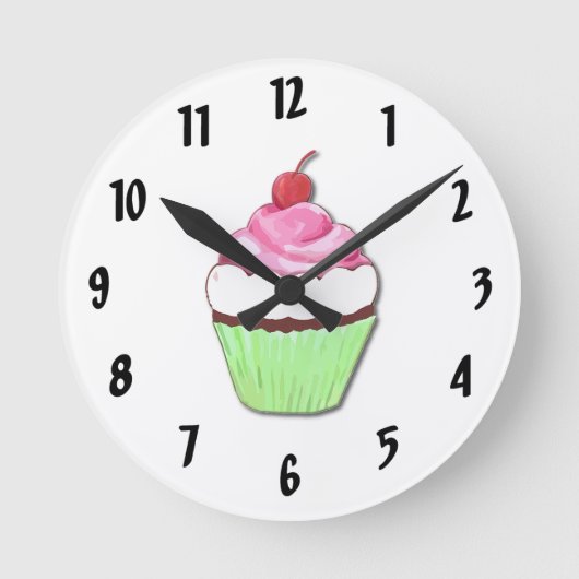 Die Uhr der grünen und rosa Cupcake-Wand (Vorderseite)