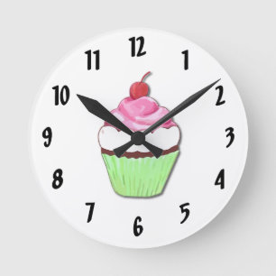 Die Uhr der grünen und rosa Cupcake-Wand