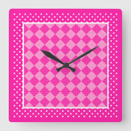 Die Uhr der quadratischen Wand, Candy Pink, Polka 