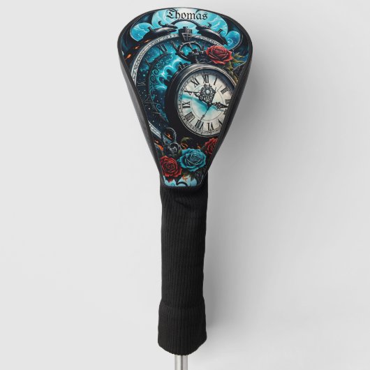 Die Uhr im Nebel der Unendlichkeit. Golf Headcover (Vorderseite)