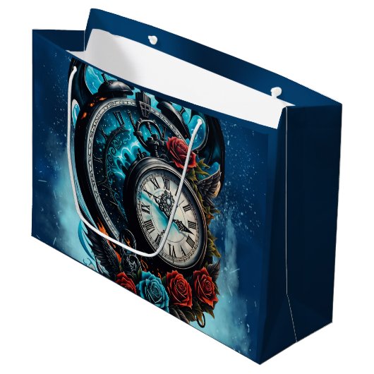 Die Uhr im Nebel der Unendlichkeit. Große Geschenktüte (Vorderseite Schrägansicht)