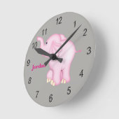 Die Uhr-niedlicher rosa Baby-Elefant des Kindes Runde Wanduhr (Winkel)