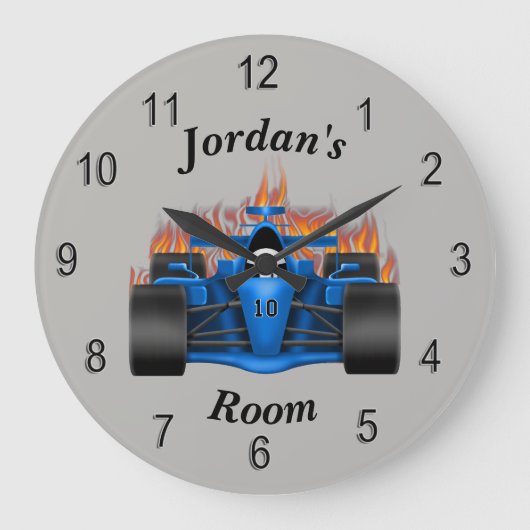 Die Uhr-Rennwagen-Flammen der Kinder Große Wanduhr (Vorderseite)