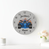 Die Uhr-Rennwagen-Flammen der Kinder Große Wanduhr (Zuhause)
