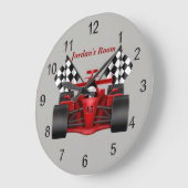 Die Uhr-Rennwagen-Zielflagge der Kinder Große Wanduhr (Winkel)