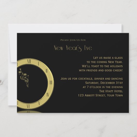 Die Uhr schlägt MitternachtsSilvester-Party Einladung (Vorderseite)