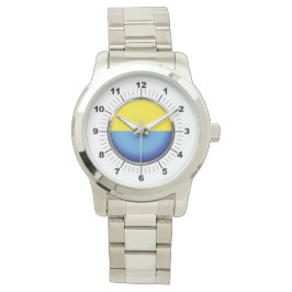 Die ukrainische Flagge der Frauen Oversized Silver Armbanduhr