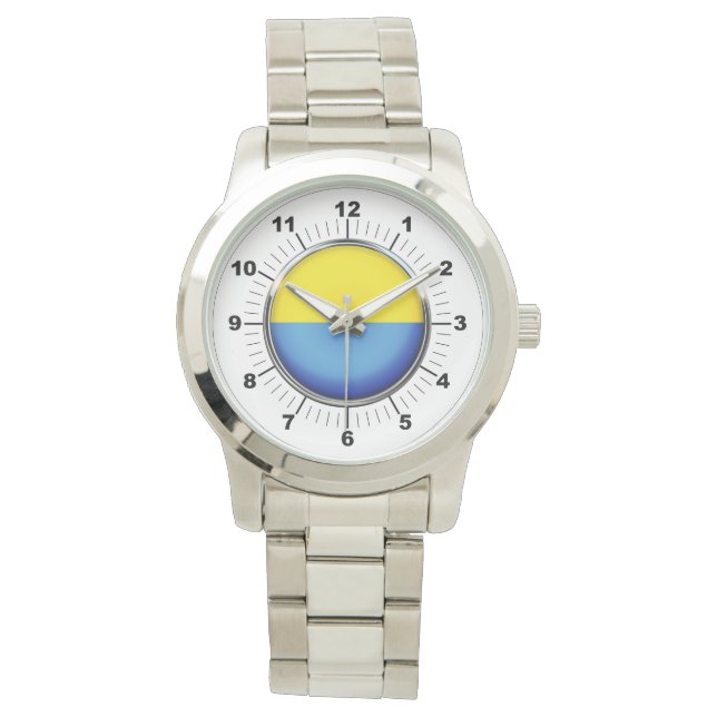 Die ukrainische Flagge der Frauen Oversized Silver Armbanduhr (Vorderseite)