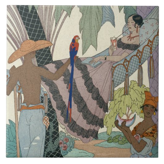 Die untätige Schönheit (pochoir Druck) Fliese (Vorderseite)