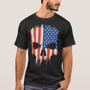 Die US-Flagge beängstigender, gruseliger Schädel w T-Shirt