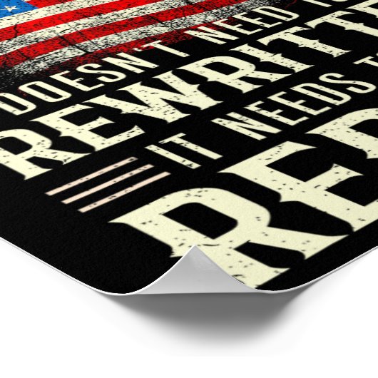 Die US-Flaggenverfassung der USA muss neu gelesen Poster (Ecke)