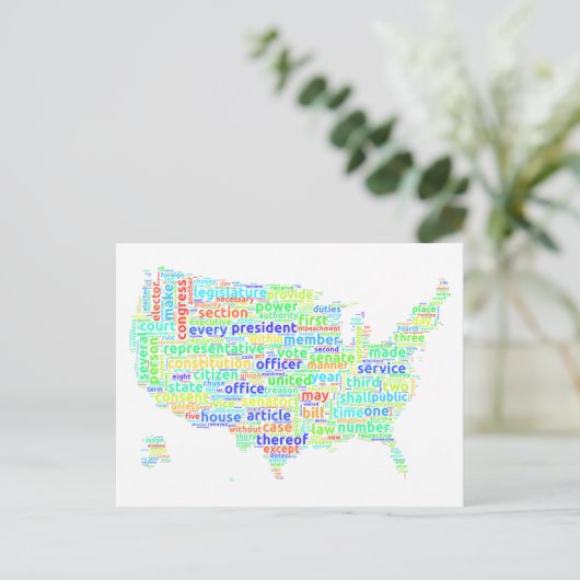 Die US-Verfassung - Word Cloud Map über den weißen Postkarte (Stehend Vorderseite)