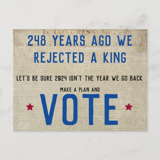 Die USA haben keine Könige Plan und Abstimmung Postkarte (Vorderseite)