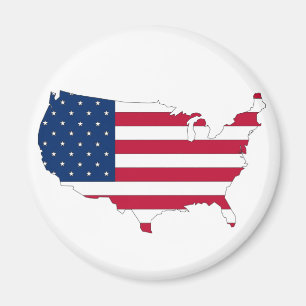 Die USA-Konturkarte gefüllt mit Flagge Magnet