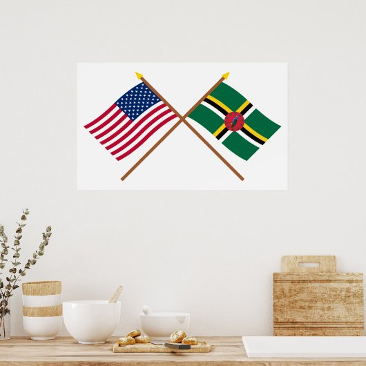 Die USA und Dominica überquerten die Fahnen Poster (Küche)