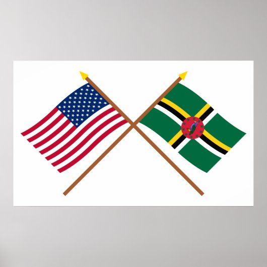 Die USA und Dominica überquerten die Fahnen Poster (Vorne)