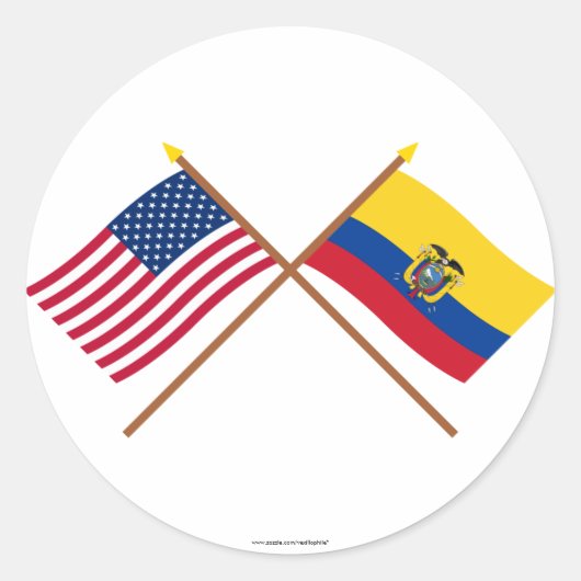 Die USA und Ecuador überquerten Flaggen Runder Aufkleber (Vorderseite)