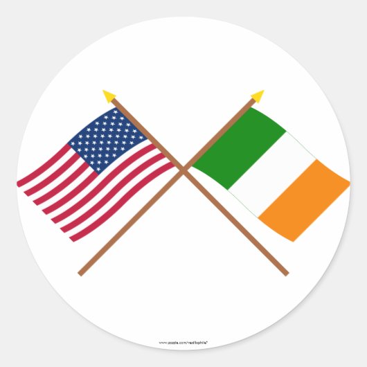 Die USA und Irland überquerten die Flaggen Runder Aufkleber (Vorderseite)