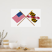 Die USA und Maryland überquerten die Flaggen Poster (Küche)