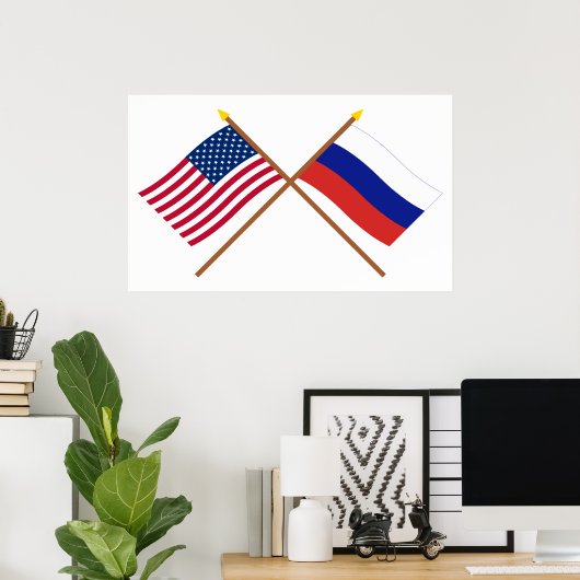 Die USA und Russland überquerten die Fahnen Poster (Heimbüro)