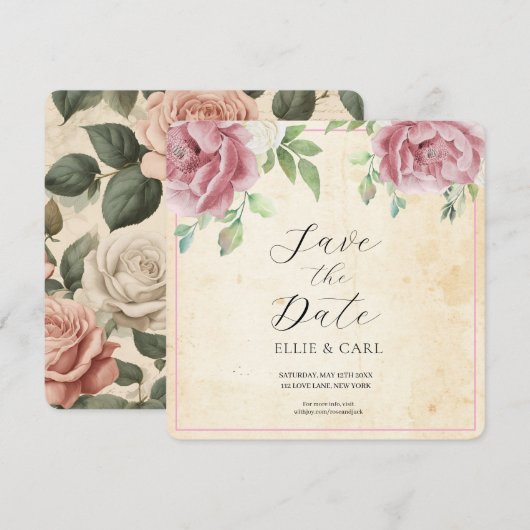 Die verblasste Rose Hochzeit Save The Date (Vorne/Hinten)