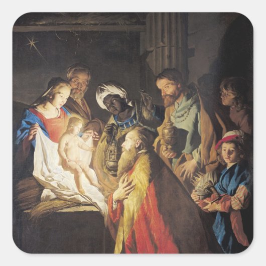 Die Verehrung der Magi 2 Quadratischer Aufkleber (Vorderseite)